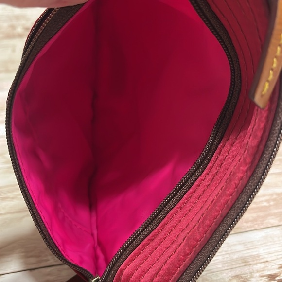 Dooney & Bourke Crossbody Mini Purse Red Pink Easy Clean Brown Leather Strap - Picture 12 of 14